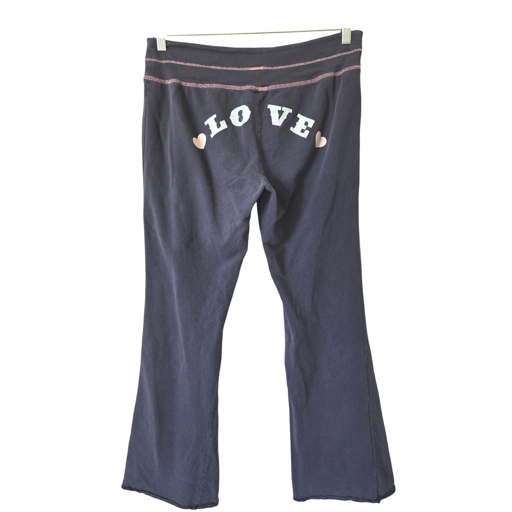 Y2K Disney Womens XL Sweatpants Love SPELLOUT Bootcut Pants Stitching 2000s - Picture 1 of 10